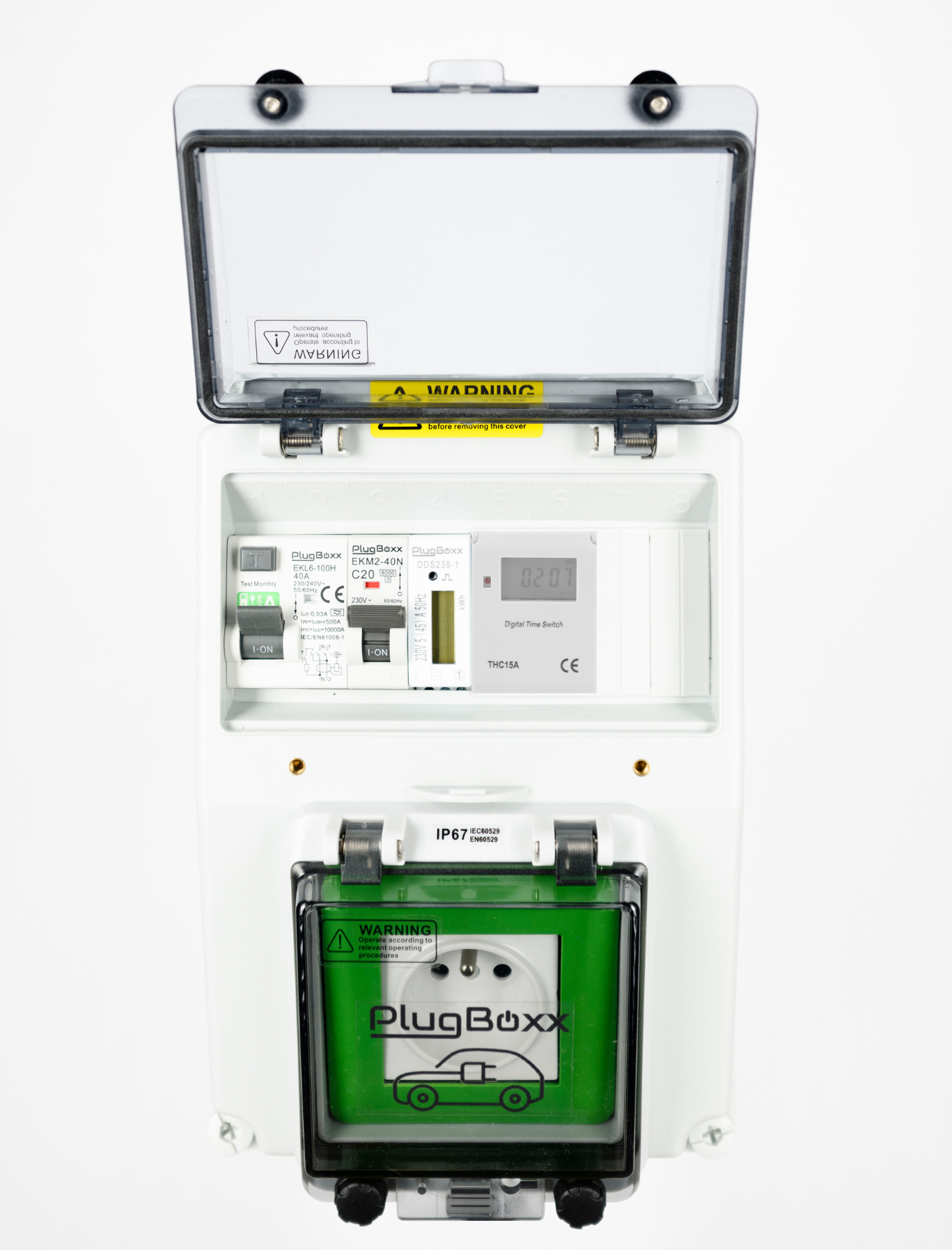 Prise renforcée avec protection résiduel/surchargecourt-circuit et compteur/horloge